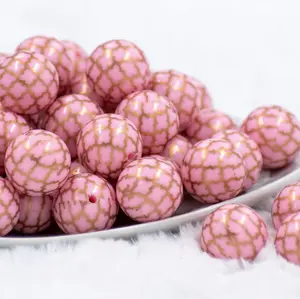 20mm Pink with Gold Quarterfoil Print Bubblegum Beads