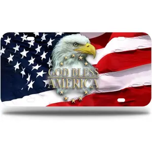 American Eagle Patriotic License Plate, Car Front License Plates with 4 Holes, Metal Car Plate,Aluminum Novelty License Plate, 6 * 12 inches