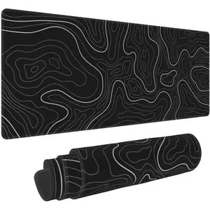 Abstract Topographic Map Black  Pad Big Gaming  Pad XXL Mousepad Large Keyboard Mat with Non-Slip Rubber Base Stitched Edges  Mat Desk Pad for Gaming and Office