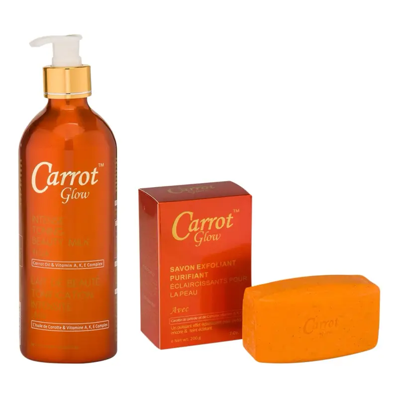 Carrot Glow Milk & Soap Skincare Kit, Haircare Exfoliating Cleanser Infused with Rosemary Oil & Argan Oil