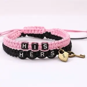 Couple Bracelets Set 2 Pieces Key Lock Design Polyester Woven Bracelets Matching Promise Friendship Jewelry Ideal for Couple Gift Daily Dating Anniversary Party Fashion Accessories