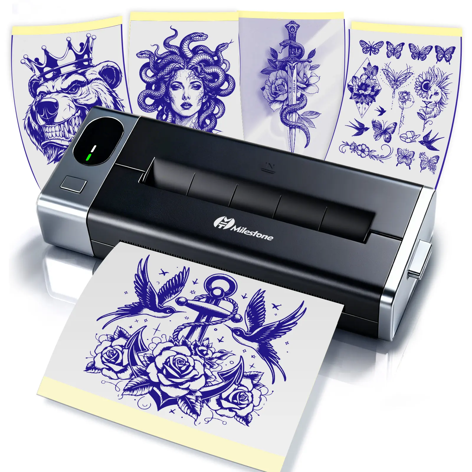 M6 Thermal Tattoo Stencil Maker, Ultra-Portable Bluetooth Inkless Transfer Printer, 1500mAh Rechargeable App-Controlled 2-in-1 Label Printer for Phones/Tablets & Tattoo Artists