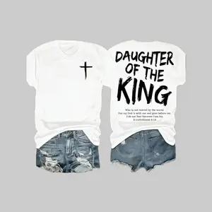 Comfortable and stylish for wearing at home or on the go King Jesus Graphic T-Shirt - Women's Soft Casual Crew Neck Short Sleeve T-Shirt, Double Sided Print, Cotton, Essential for Women