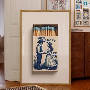 [Sale Off Up To 35%]How Lucky Are We Matchbook Print  Romantic Blue and White Chinoiserie Coastal Cowgirl Large Wall Art Rustic Western Decor Gift For Couples – No framed