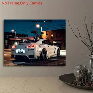 1 piece/set frameless canvas print poster, classic realistic art, Japanese white sports car GTR R35, perfect gift for JDM culture lovers, ideal gift for bedroom, living room, kitchen, dormitory corridor, mural, wall decoration, room decoration