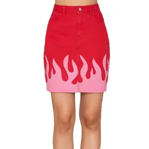 NWoT Pink Flame Red Denim Mini Skirt 36 S
