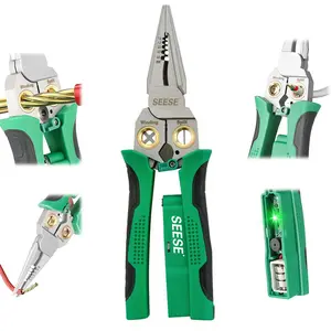 SEESE 8 in 1 Wire Stripper Twisting Pliers - Multi-Function Pliers, Suitable for 12V to 250V Live, Neutral, Hot Wire, Sound and Flashing LED Alarm, Easy to Use, Professional, Home Improvement, DIY Project