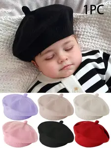 1PC Unisex Baby Beanie Hat, Plain Design, Suitable for 1-3 Years Old, Ideal for Home & Outdoors, Perfect Birthday Photo Prop, Baby Gift