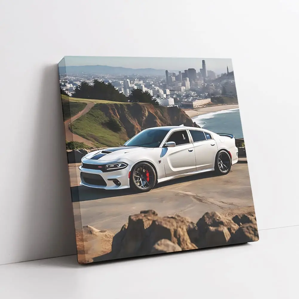 Dodge Charger Srt Hellcat White In San Francisco Car Canvas Bedroom Posters Framed & Gift For Men
