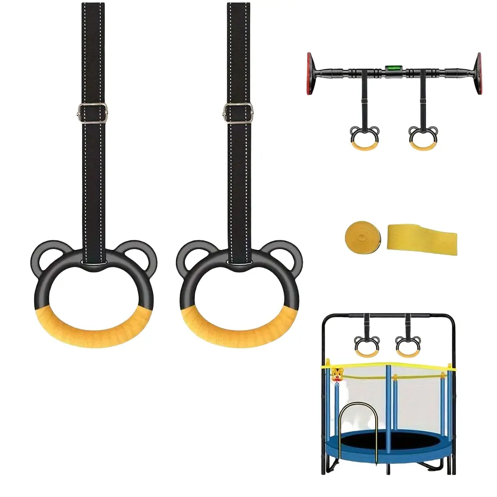 Adjustable Kids Gymnastics Rings Set with Shoulder Straps - Junior Gymnastics Equipment, Indoor Pull-Up Bar, Home Fitness & Cartoon Play Equipment for Children