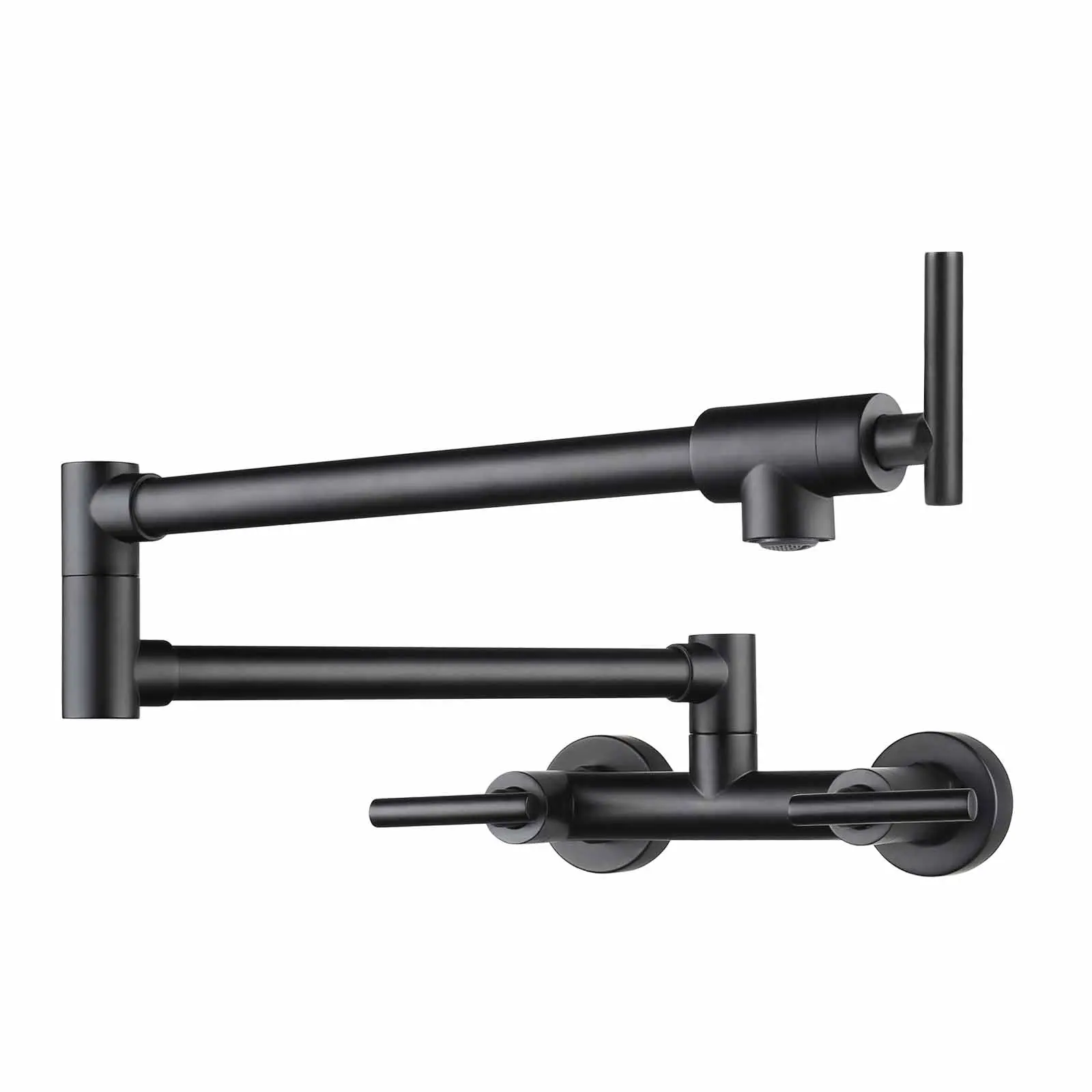 WOWOW Classic Glam Modern 2-Hole Wall-Mounted Pot Filler Faucet - Solid Brass Double Joint 20" Swing Folding Arm, 20" Reach, 360° Swing Rotatable, 2-Handle 1.8 GPM Dual Hot/Cold Flow Control, Curved ft NPT Connector, for Kitchens & Garden