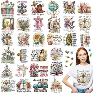 30 Pcs Christian Iron on Transfer Patches Easter Religious Faith Dtf Heat Transfer Vinyl Decal Stickers DIY Verse Iron on Appliques for T-shirt Bag Clothing Pillow Hat Craft