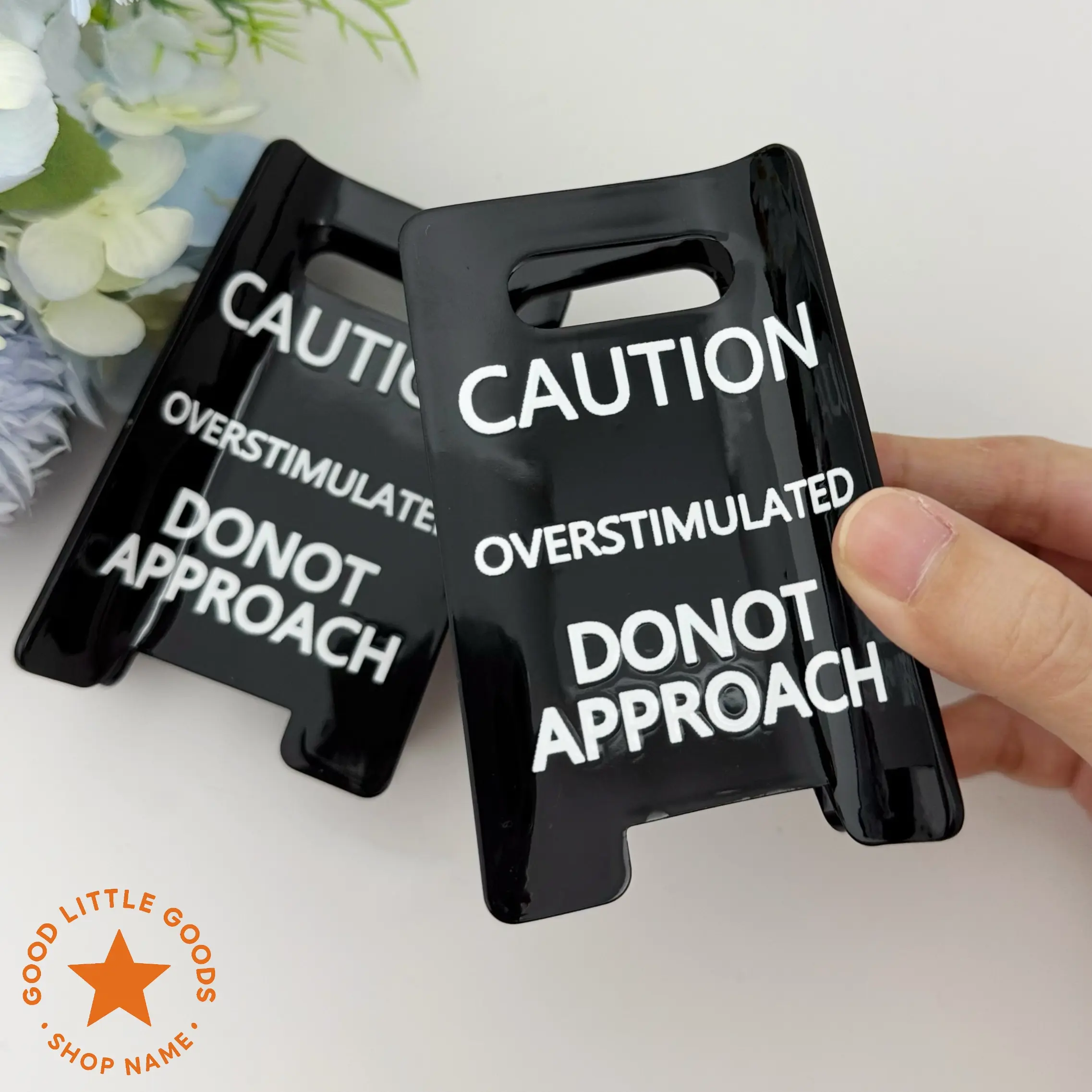 A Must-have At Work Hair Clip, Black Caution Overstimulated Hair Claw Clip with Bold Black Text Durable Plastic Statement Accessory for Women Wife GF BFF, Office Workers