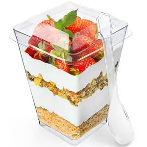 50 Pack 5 oz Plastic Dessert Cups with Lids, Yogurt Parfait/Appetizer Cup with Lids for Party, Mini Dessert Cups with Spoons Dessert Shooter Cups for Pudding, Fruit and Ice Cream