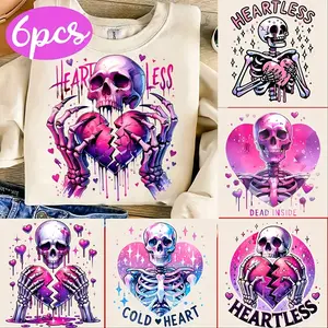 Valentine's Day Skull Heart Iron-On Stickers, Durable Plastic Material, Perfect for T-Shirts, Jeans, Masks, Backpacks, Gothic Heat Transfer Decals