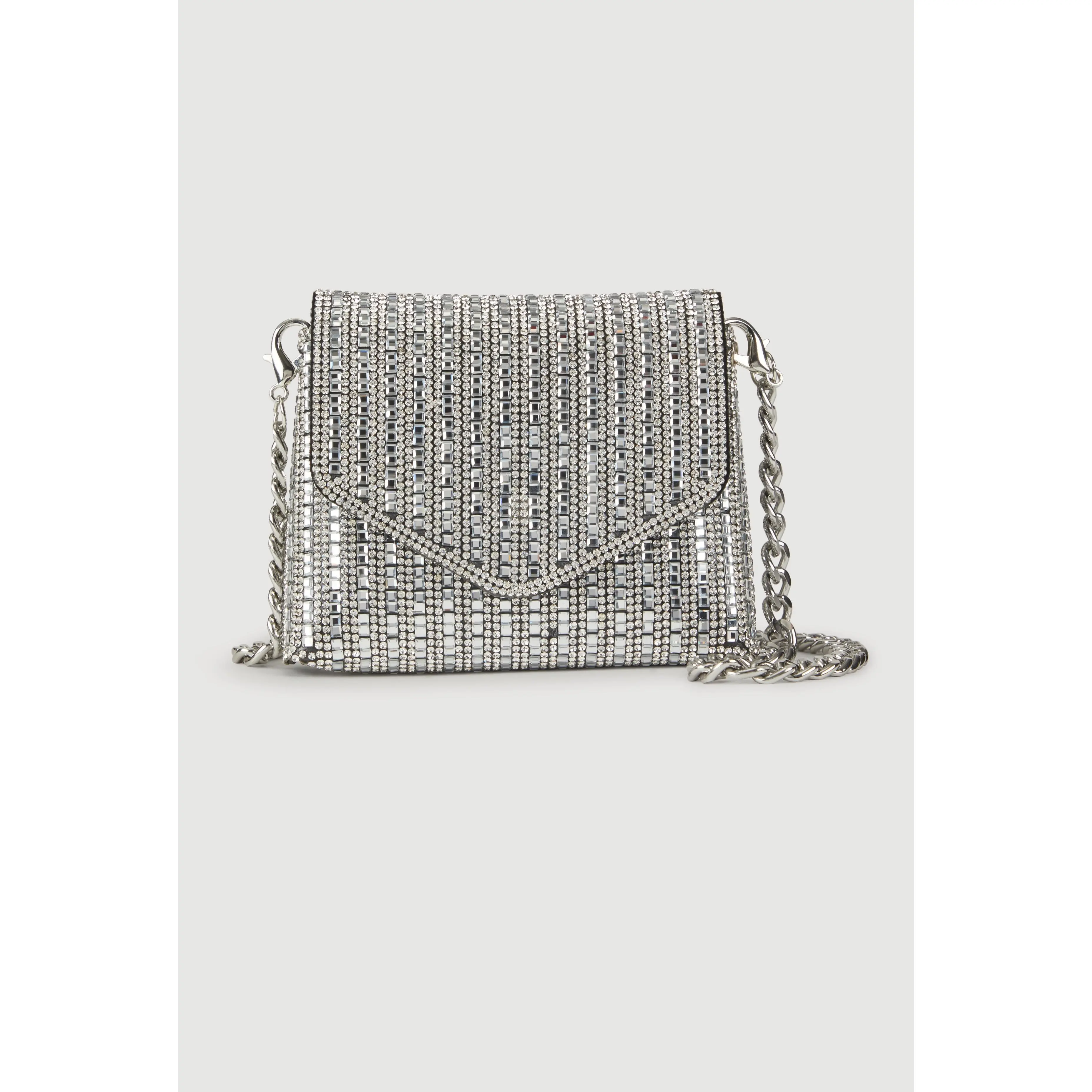 Mini Rhinestone Envelope Clutch with Removable Strap
