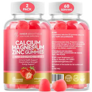 2 Pack Calcium Magnesium Zinc Gummies with Vitamin D3, K2, B12 & B6 for Women and Men, Calcium Citrate with Boron, Copper and Ashwagandha for Bone, Muscles, Calm Mood & Sleep Support, Immune Health