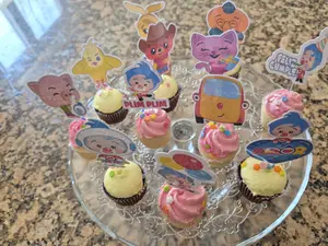 Cupcakes Toppers 12 piecrs Plim Plim Cute Designs for Birthday Ornaments Whimsical Cake Decor Perfect for Party Fun 2.50" × 2.00" Charming Design