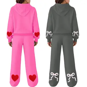 ETCYY NEW Women's 2 Piece Lounge Sets-Bow Trim Print Hoodie & Wide Leg Sweatpants Comfort Set,Bonney Bow Detail,Fall Oversized Sweatshirts,Fitted Long Sleeve Tracksuit,Basic Loungewear,Camo Hoodie,Cute Clothes,Sweatsuit Outfits TikTokShopHolidayHau