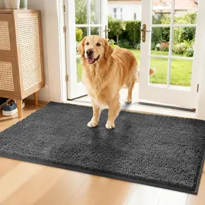 Absorbent Front Door Mat 48" x 30", Dog Door Mat for Paws, Dirt Trapper Doormat, Mud Mat for Dogs, Washable Non Slip Indoor Doormats for Entryway, Grey