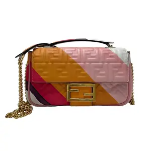 Pre-owned FENDI Leather Crossbody Bags $3100 2021 Multi Embossed FF Baguette Chain Crossbody Medium Bag