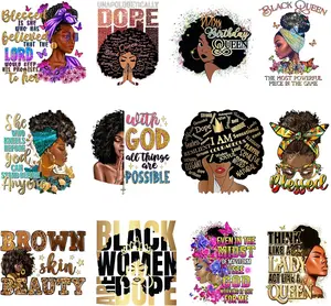 12 count Iron On Patches Decals for Clothing T-Shirt Heat Press Decal Design Black Women Heat Transfer Sticker Decoration Applique