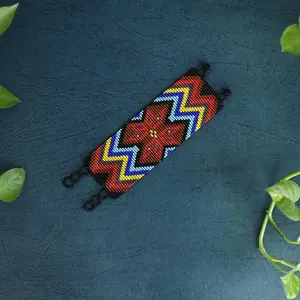 Aztec Red - Native Beaded Bracelet in Black, Red & Yellow - Handmade by Mexican Artisans - Mother Sierra