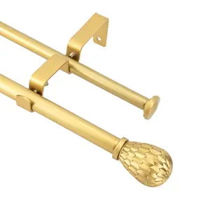 eTeckram 5/8" Double Curtain Rod with Brun Finials,28"-48",48"-84",84"-120"(Pewter,Gold,Weathered White,Bronze Gold)