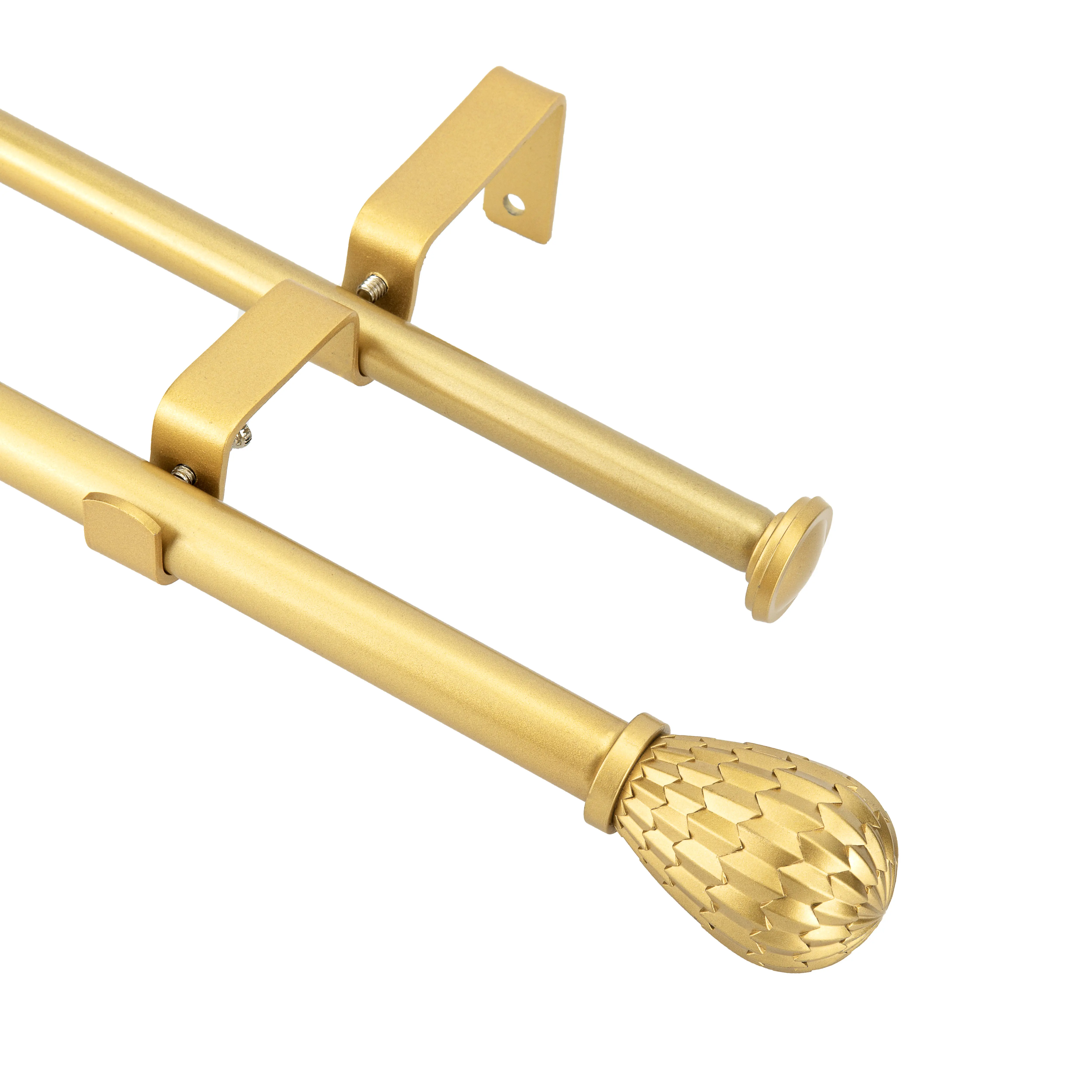 eTeckram 5/8" Double Curtain Rod with Brun Finials,28"-48",48"-84",84"-120"(Pewter,Gold,Weathered White,Bronze Gold), Curtain Rod Bracket, Adjustable Curtain Rods