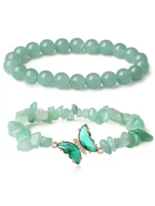 Natural Crystal Butterfly Bracelet Set, Irregular Stone Design, Lucky Charm Jewelry for Women, Healing Crystal Bracelet, 2pcs/set, Tpu Chain Material