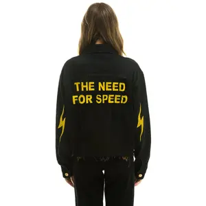 NEED FOR SPEED OVERSIZED CROP DENIM JACKET - VINTAGE BLACK