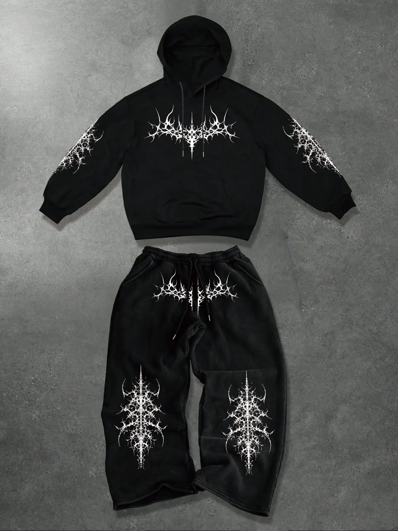 Hooded Sweatshirt & Jogger Set, Street Style Casual Wear, Geometric Pattern Print, Long Sleeve Fitted Design, Fall Winter, Matching Clothing Set