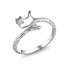 925 Sterling Silver Cat Cz Ring, Adjustable Cat Ring, Open Cat Ring, Cat Lover Gift , Cat Jewelry, Kitty Jewelry, Stackable Rings, Cat Ring