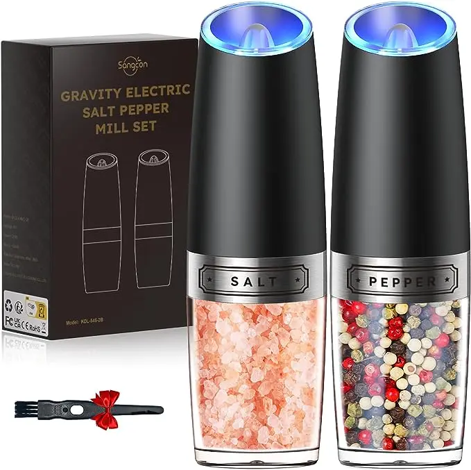 Gravity Electric Salt and Pepper Grinder Set Automatic Shakers Mill Grinder with LED Light,