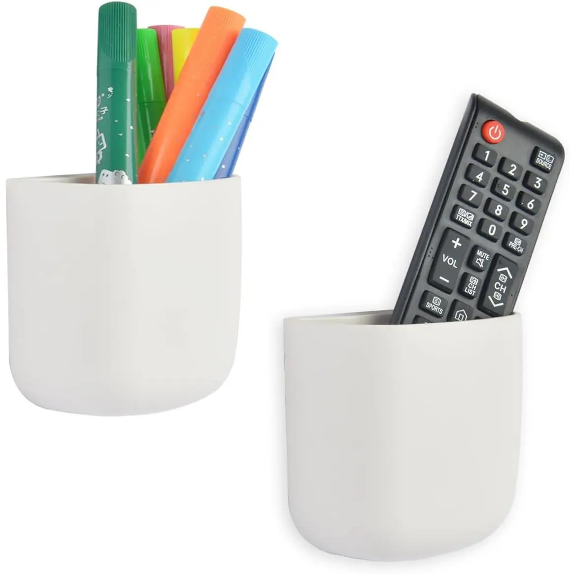 (2 Pcs/Set) White Self-Adhesive Cubicle Wall-Mounted Pen Holder Organizer - 3.5x3.5x2.0in, Cord Management, for Office Users to Store Pens, Pencils, Sticky Notes, Cell Phones, Remotes, Office Supplies, Bathtub Use, Manufacturer Warranty