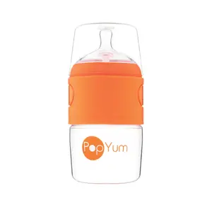 PopYum 5oz Anti-Colic Baby Bottle for Breast and Formula Feeding, Orange, #1 Slow Flow Nipple