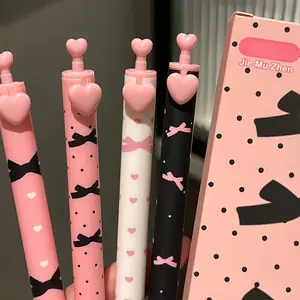 4pcs Boxed Pink Bowknot Gel Pens, 0.5mm, quick - dry & smooth writing, cute pink - white - black colors, varied lovely patterns, hot in office & study