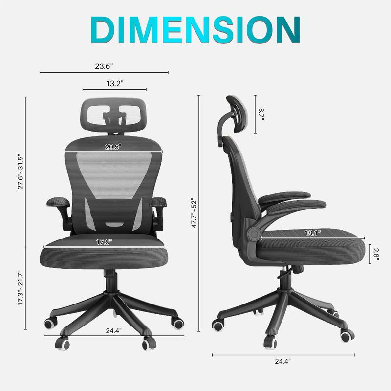 Ergonomic Office Chair, High Back Comfy Mesh Desk Chair with Wheels Adjustable Lumbar Support