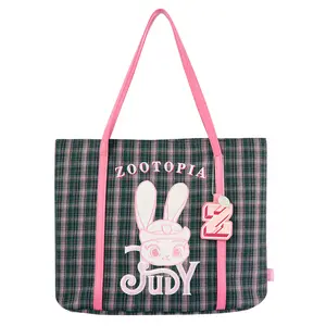 Disney Zootopia Series Checkered Tote Bag (Judy Version), Large Capacity Shoulder Tote, Plaid Bag, Christmas & Holiday Gift