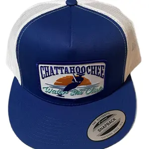 Yupoong 6006 Flat Bill Trucker Hat - Blue/White with Chattahoochee Water Ski Club Patch