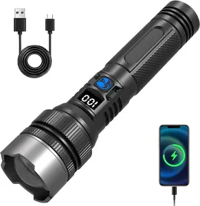 Powerful Flashlight - USB-C Rechargeable Rechargeable Flashlights High Lumens, Super Bright Flash Light, 5 Modes Zoomable Linternas with LCD Digital Display, Powerful Handheld LED Flashlights for Emergencies Camping