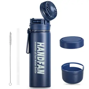 HandFan Stainless Steel Bottle with Mini Fan, BPA Free, Straw, 2600mAh Battery, Keeps Water Cool for 6 Hours, Ideal for Gym Workouts and Routines Gift for Hiking Camping Travel Party Sports Workout Outdoor activity