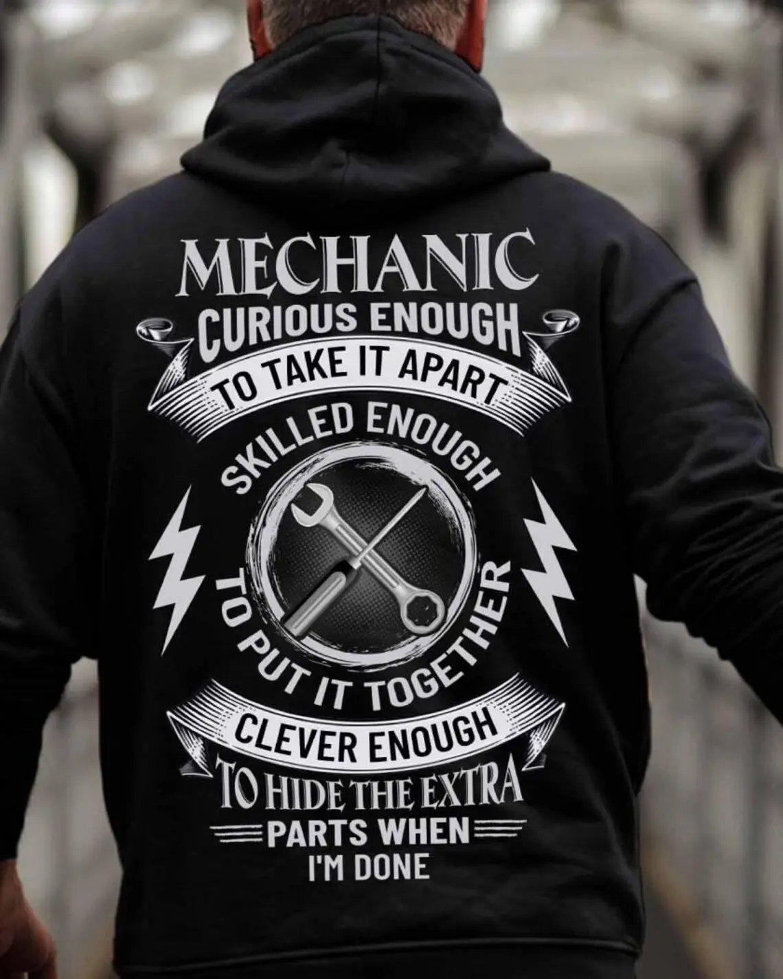 Curious Skilled Clever Mechanic Hoodie, Funny Mechanic Graphic Sweatshirt, Auto Repair Gift, Car Mechanic Apparel, Extra Parts Humor, Unisex Hoodie