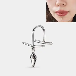 Oufer Adjustable Stainless Steel Dangle Style Fake Lip Ring for Stylish Lip Piercing