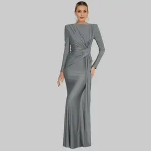 Women’s Structured Long-Sleeve Twist-Front Maxi Mermaid Dress – New for Fall/Winter 2025, Solid Color, Slim Fit, Casual yet Elegant, Perfect for Dates, Parties, Chic Evening Outings, and Club Wear