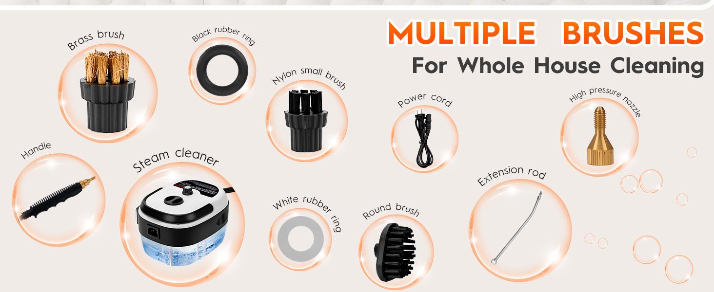 Steam Cleaner, 2500W High Handheld Steam Cleaner, 1L Portable Car Steam Cleaner, 6 High Speeds Pressure Temperature Steam Cleaning Machine with 3 Brush Heads for Kitchen Home Car Cleaning