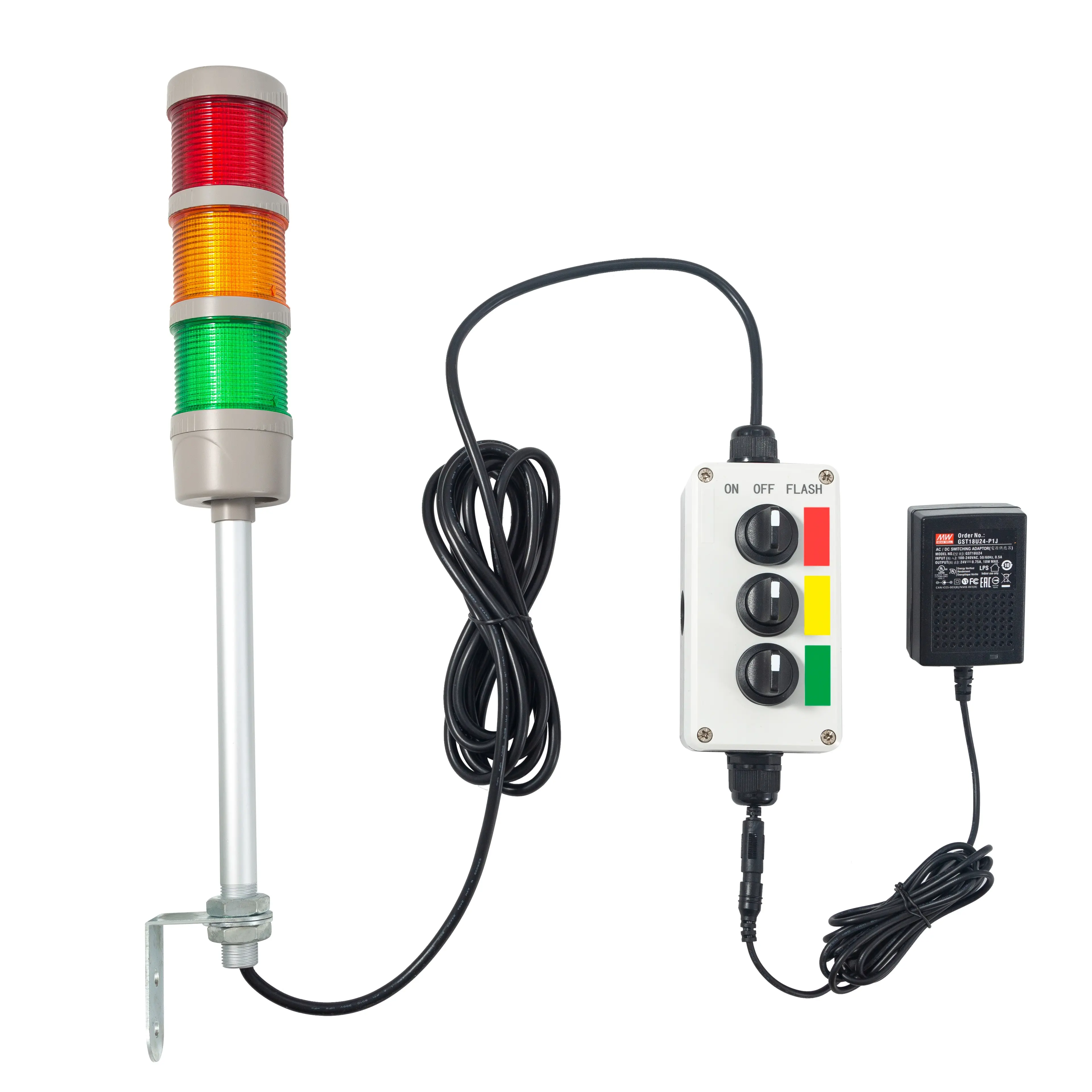 ANDONT 3 Stack Super Bright LED Andon Tower Lights, ON-Off-Flash,16 ft Extension Cord, 6 ft Industrial Adapter, Plug Play Ready