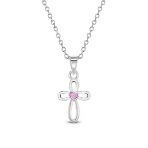 Tiny Open CZ Cross 11mm Toddler/Kids/Girls Necklace Religious - Sterling Silver