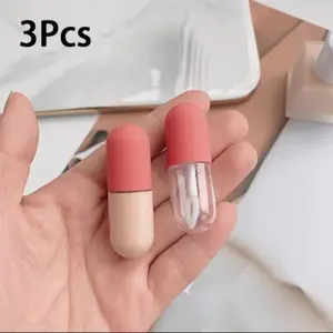 3 Mini Capsule Foundation and Serum Dispenser Bottles with Applicator Rods, Low Allergy Plastic Oval Squeeze Bottle, Travel Essential, Storage Bottles