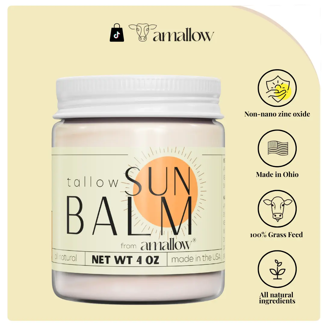 Amallow Tallow Sun Balm for Face & Body | Non-Nano Zinc Oxide Mineral Barrier | Grass-Fed & Finished | Vitamins A, D, E & K | No Chemicals, GMOs or Toxins